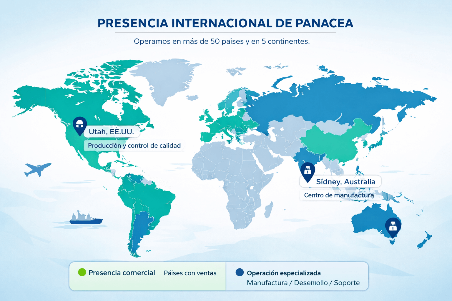 Mapa de presencia global y distribución internacional